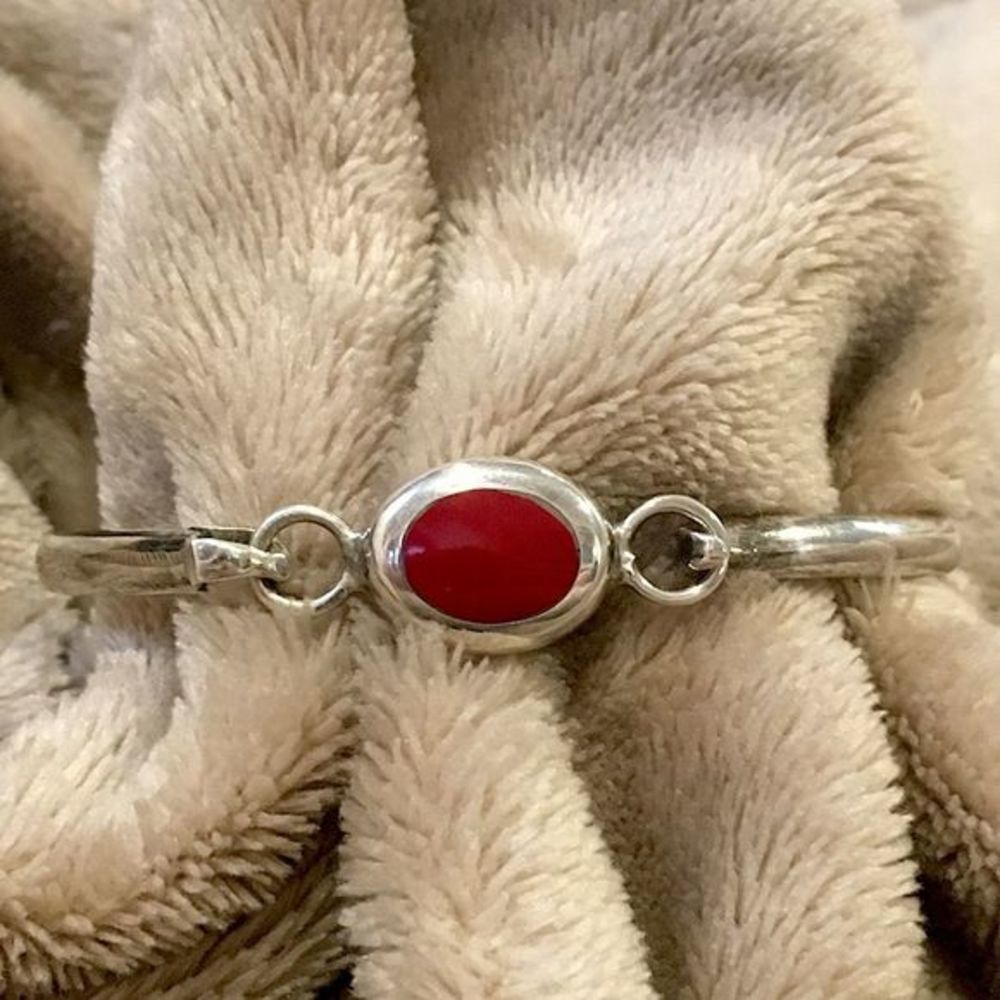 TAXCO Sterling Silver Red Jasper Cabochon Accent Bracelet